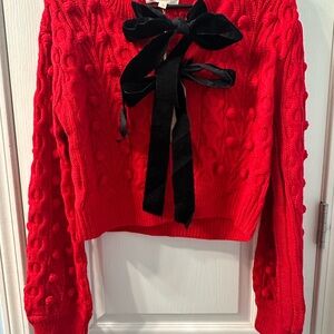 Listicle Red Sweater with Black Bow